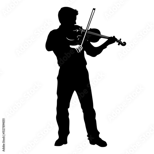 a black silhouette of a man playing the violin black, man, play, silhouette, stand, violin , Generative art.