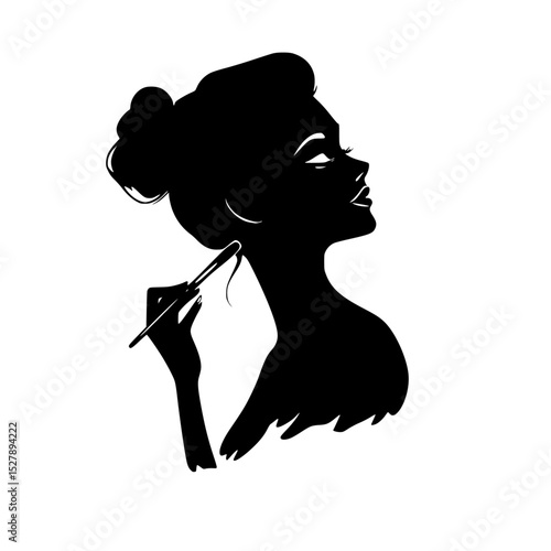 black silhouette of a woman smoking with a cigarette in her mouth beautiful, black, girl, lip, mouth, silhouette, smoke, woman , Generative art.