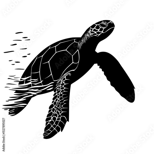 black silhouette of a turtle on a white background black, green, sea turtle, silhouette, turtle , Generative art.