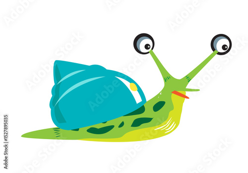 A cute cartoon snail with aqua green shell 