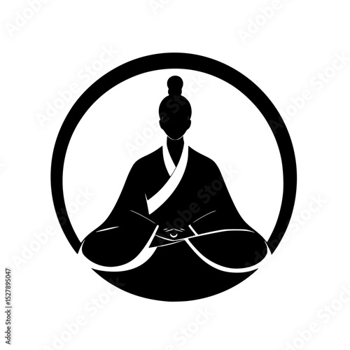 icon in black style isolated on white background black, circle, icon, kimono, silhouette, style, symbol , Generative art.