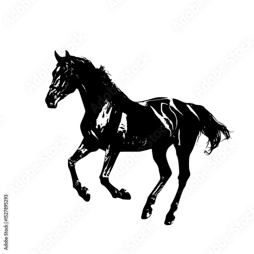 a black horse galloping on a white background black, horse, silhouette , Generative art.