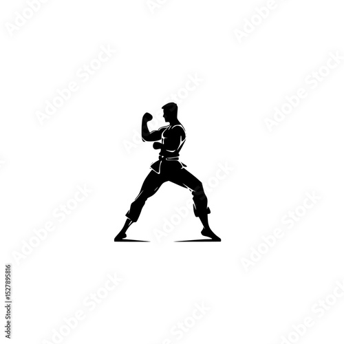 a black silhouette of a boxer on a white background black, boxer, man, silhouette , Generative art.