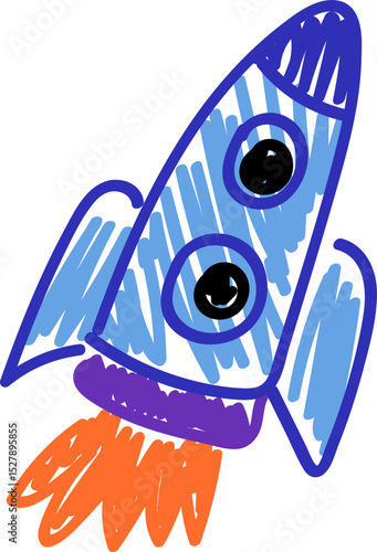 Rocket Ship Childlike Drawing  