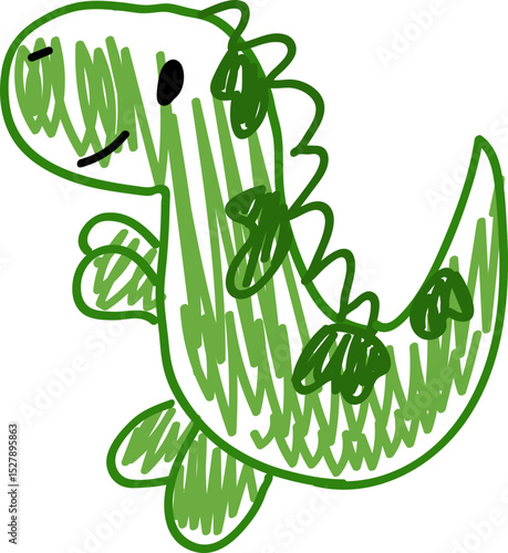 Cartoon Drawing of Green Dinosaur