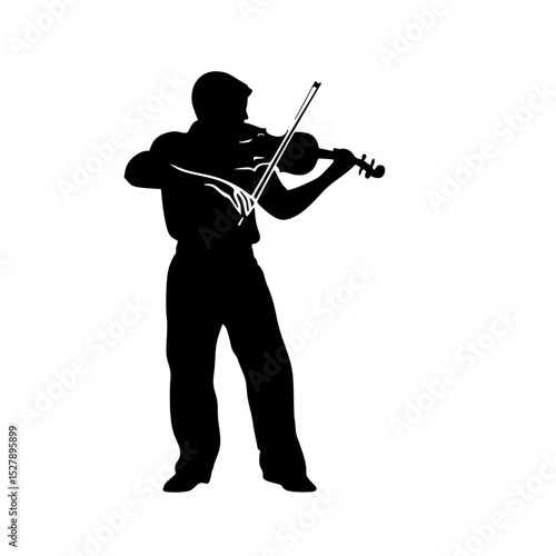 a black silhouette of a man playing the violin black, man, play, silhouette, stand, violin, violinist , Generative art.
