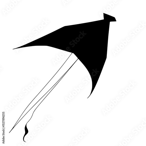 a black and white silhouette of a kite black, fly, kite, silhouette, sky , Generative art.