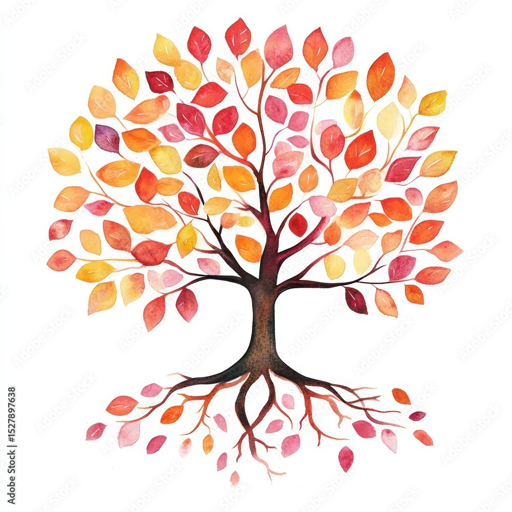 Obraz premium Watercolor autumn tree illustration