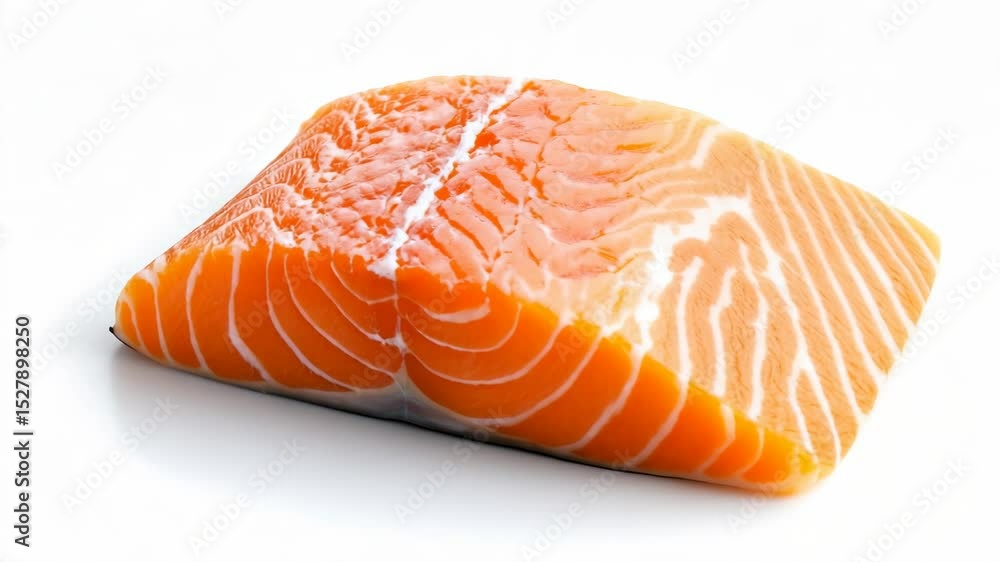 Fresh raw salmon fillet with visible marbling, photographed in high detail on a white background. Concept of healthy seafood and nutrition Fresh raw salmon fillet with visible marbling, photographed in high detail on a white background. Concept of healthy seafood and nutrition