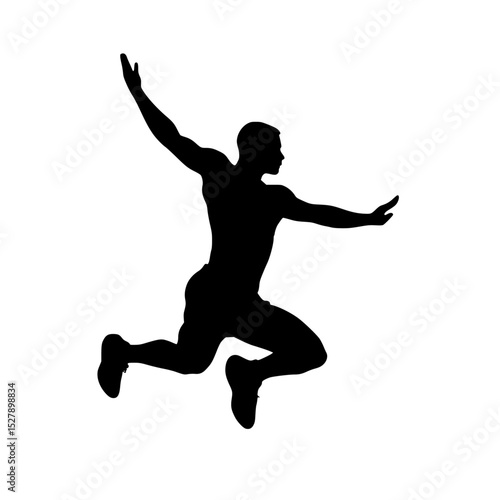 a black silhouette of a man leaping in the air black, jump, leg, man, silhouette , Generative art.