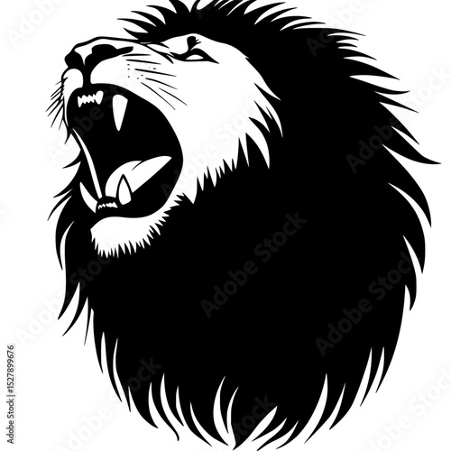 black and white silhouette of the head of a lion with an open mouth black, head, icon, illustration, lion, logo, mouth, open, silhouette, tooth