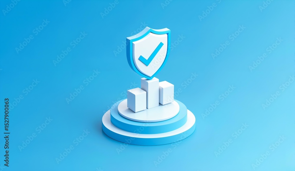 3D Render of a Shield Icon on a Pedestal with Bar Graphs, Symbolizing Security and Protection 3D Render of a Shield Icon on a Pedestal with Bar Graphs, Symbolizing Security and Protection