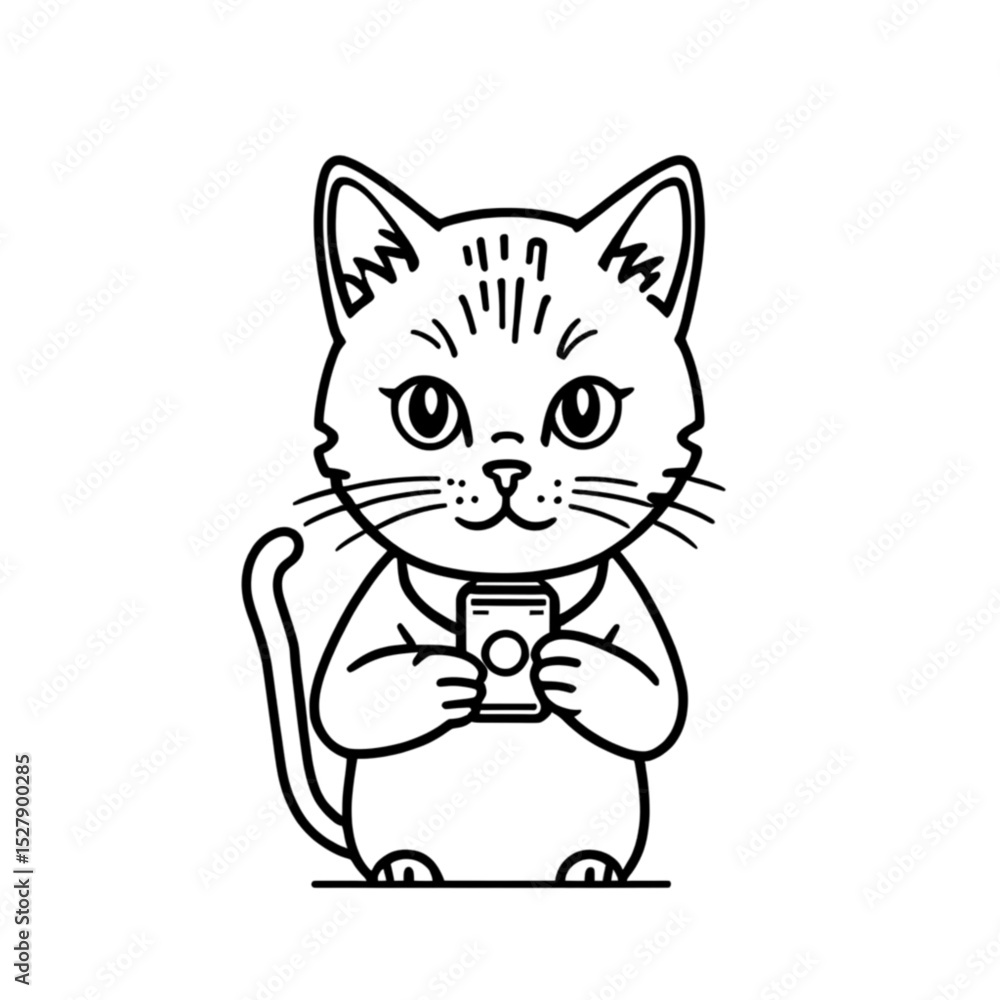 Obraz premium スマホで注文する猫｜Cat Ordering on Smartphone