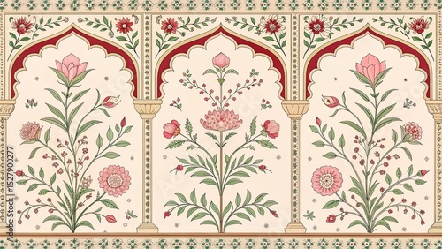 Mughal Wedding card Design, Invitation design for mehendi, Peacock, watercolor Background.