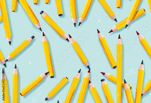 Seamless pattern of yellow pencils with artistic stroke, beautiful school supply design, seamless, pattern