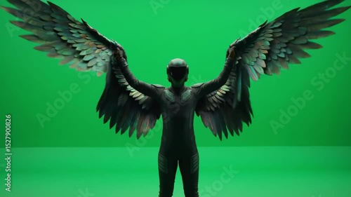 Silhouette figure with wings on green screen