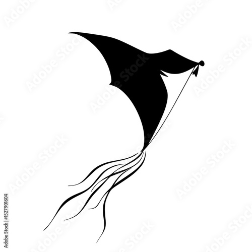 a black and white silhouette of a bird flying in the sky bird, black, fly, kite, silhouette, sky, tail , Generative art.
