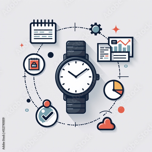 Smartwatch with business and productivity icons around