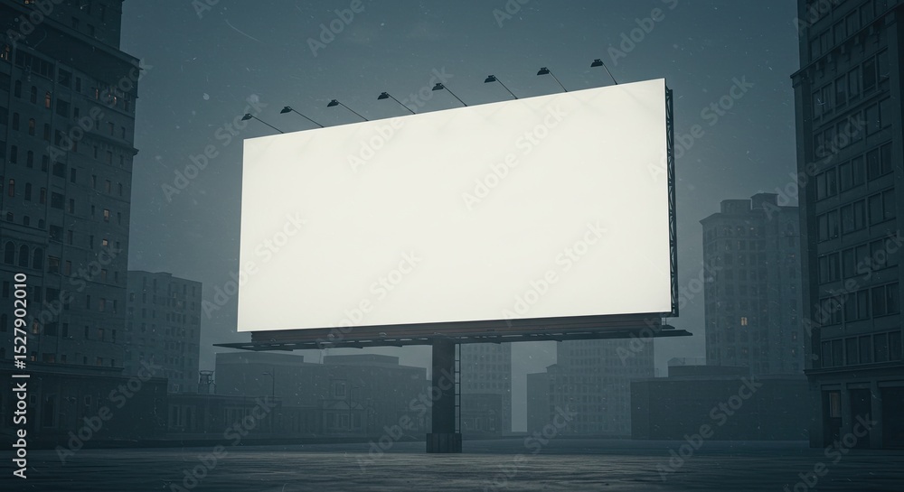 Urban scene with a blank billboard illuminated at night in a city setting Urban scene with a blank billboard illuminated at night in a city setting