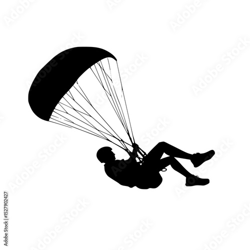 a black silhouette of a person parasailing on a white background black, man, parachute, person, silhouette , Generative art.