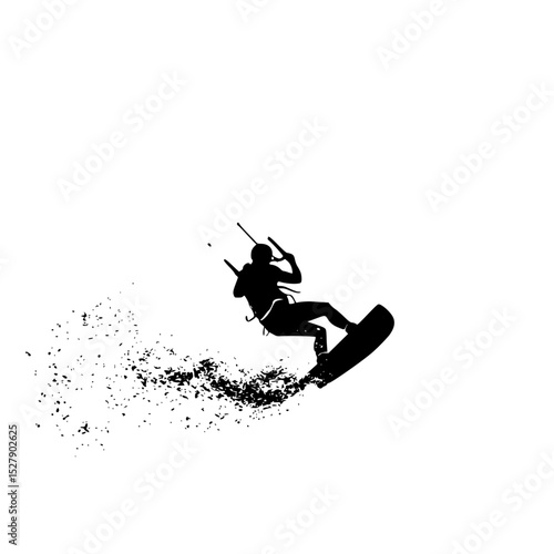 a black silhouette of a man riding a snowboard black, jump, man, ride, silhouette, snowboard, snowboarder , Generative art.