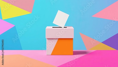 Bold geometric shapes forming abstract voting ballot box  Modern, colorful, modular design,  poster,  template