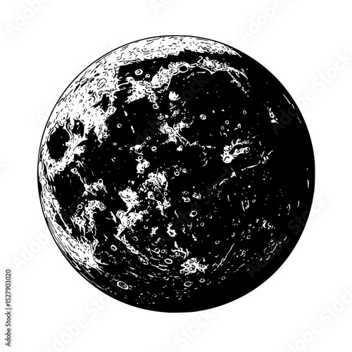 a black and white drawing of a full moon or planet in the solar system black, drawing, earth, full, illustration, image, moon, planet, solar, system , Generative art.
