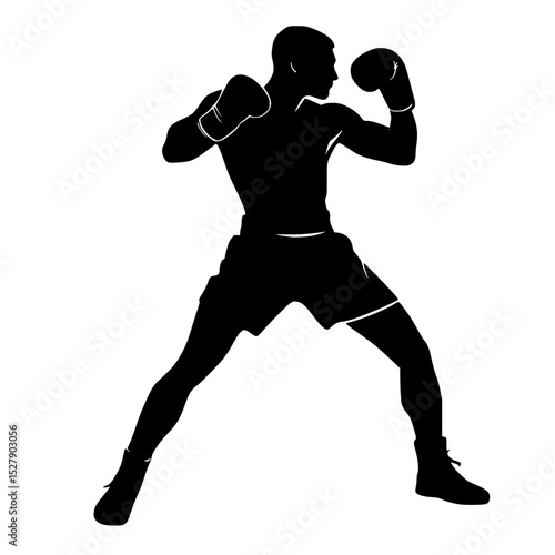 a black silhouette of a boxer on a white background black, boxer, boxing glove, man, silhouette , Generative art.
