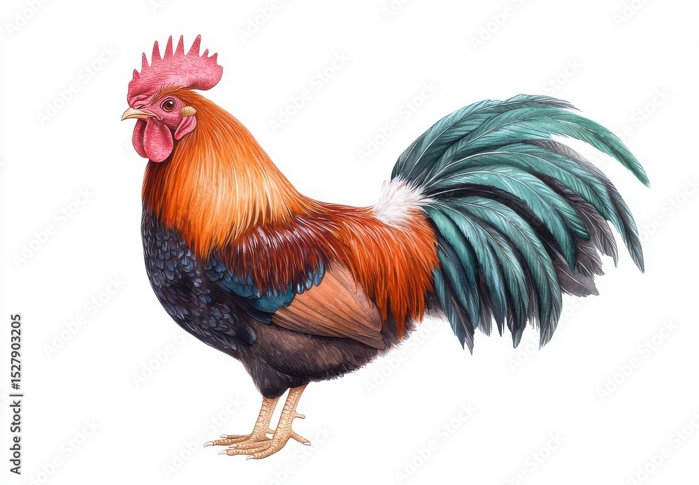 Fototapeta premium Beautiful and Elegant Watercolor Rooster Artwork with Faded Texture Ideal for Home Decor and Artistic Projects