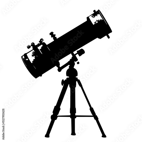 a black and white silhouette of a telescope black, large, look, silhouette, telescope, tripod , Generative art.