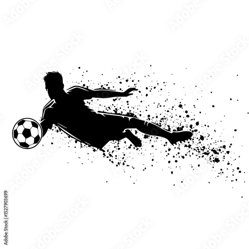 a silhouette of a football player kicking a ball ball, football player, kick, silhouette, soccer ball, soccer player , Generative art.