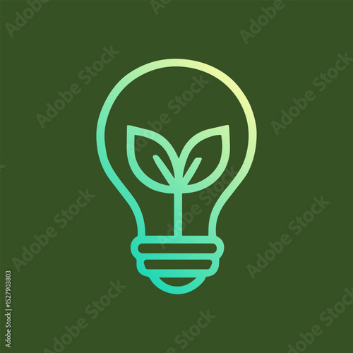 Green lightbulb with sprouts inside. Icon symbol illustration