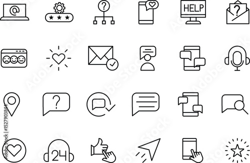 Comprehensive Set of Customer Support & Communication Icons 24/7 Help, Feedback, Messaging, Email, and More