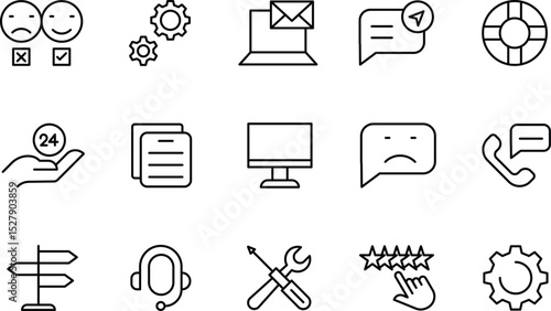 Customer Service Icons Feedback, Support, Help, and Communication Line Art Illustrations