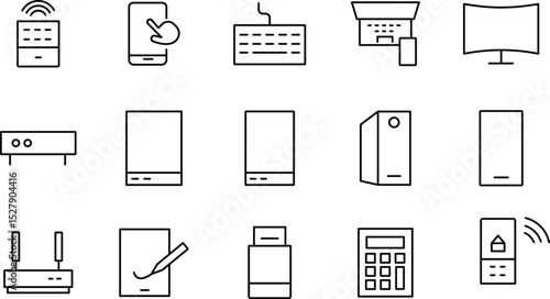 Collection of Technology Icons  Wireless Devices, Computing Hardware, and Digital Gadgets - Vector EPS Illustration