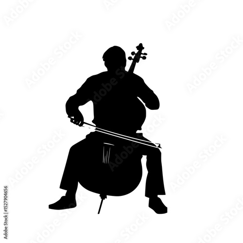 a black silhouette of a man playing a cello black, cello, hold, icon, man, play, silhouette, sword , Generative art.