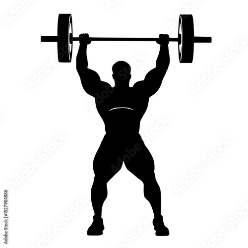 a silhouette of a man lifting a barbell over his head black, head, man, silhouette , Generative art.