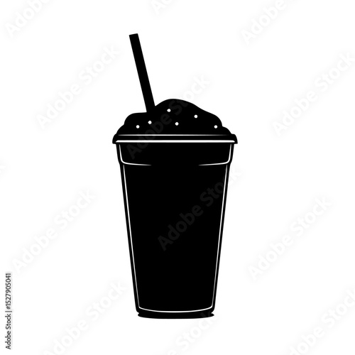 a cup of drink with a straw icon in black style on a white background black, cup, drink, glass, icon, silhouette, straw, style , Generative art.