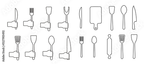 set of household equipment. set of dining utensils. complete kitchen utensils set. vector illustration 