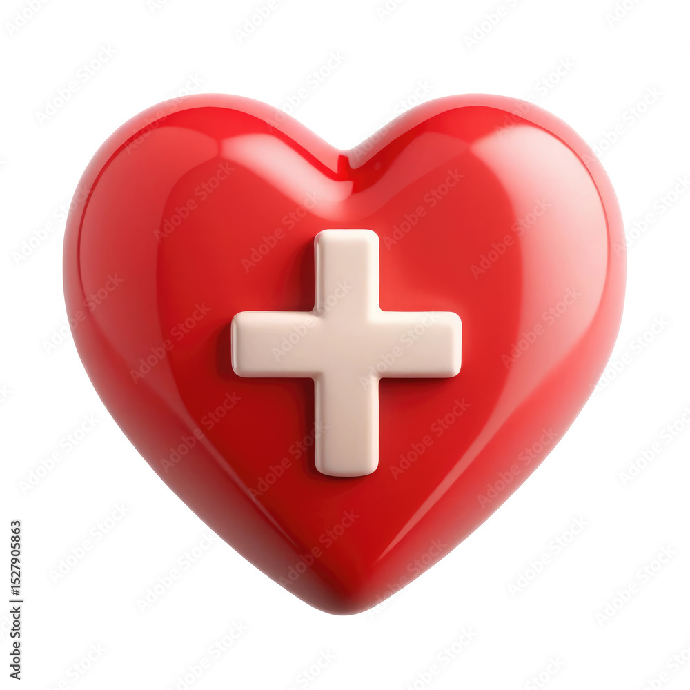 Obraz premium heart with cross plastic 3d icon in cartoon plasti