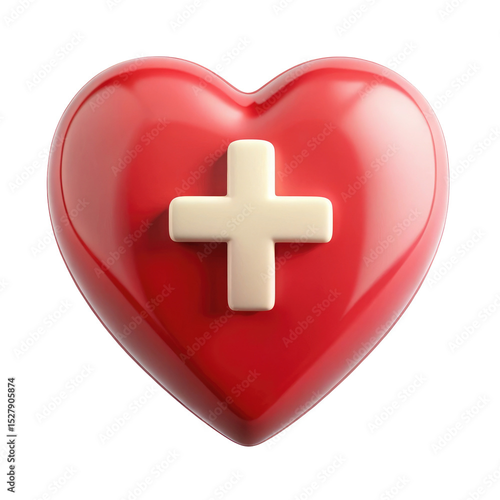 Obraz premium heart with cross plastic 3d icon in cartoon plasti