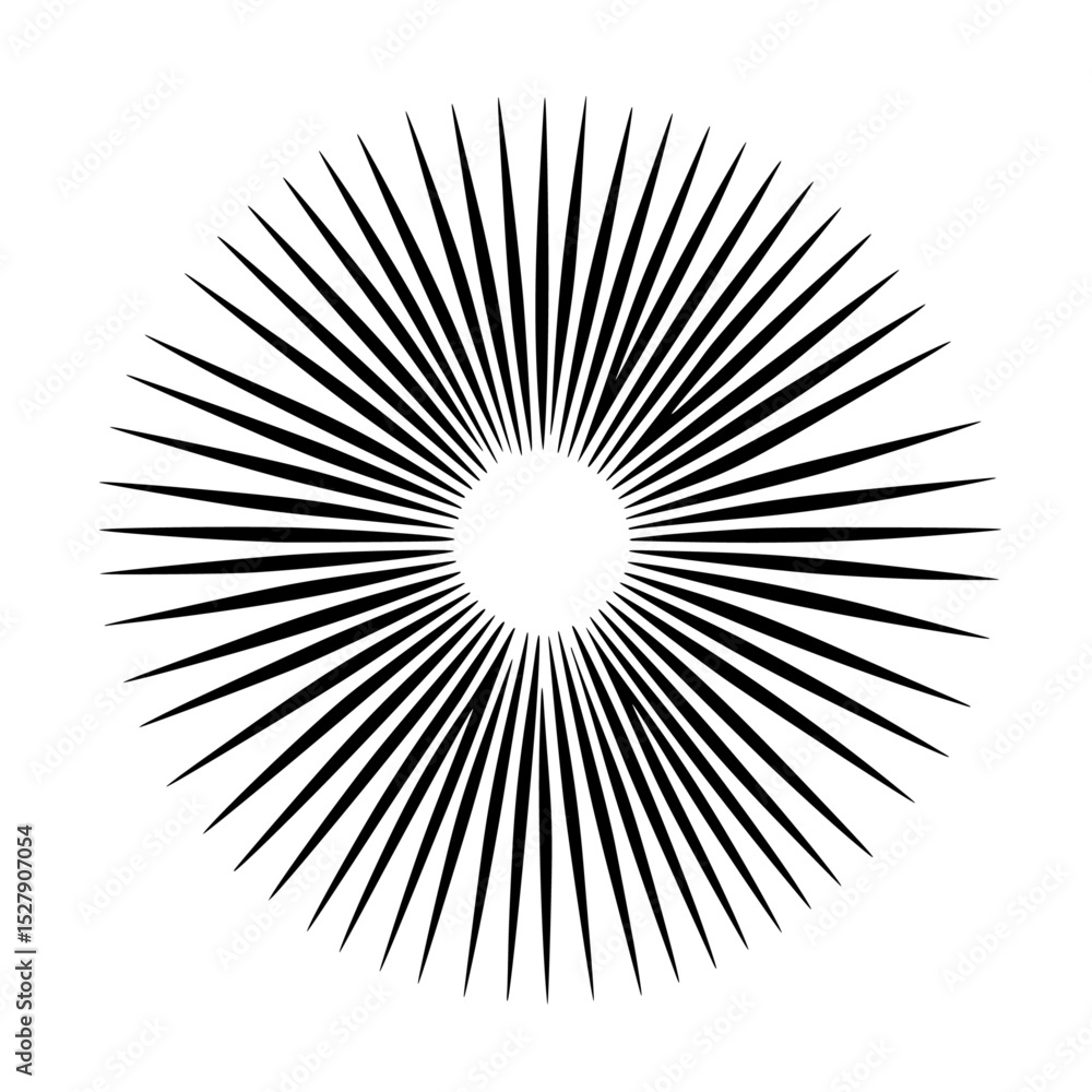 Fototapeta premium black and white abstract symbol of a sun with rays abstract, black, circle, line, ray, sun, symbol , Generative art.