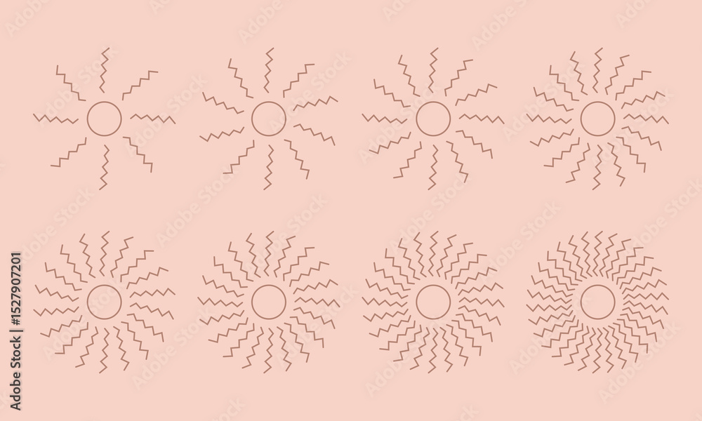Helix round sunburst, explosion, boho sun shapes. Spiral abstract circle suns with zig zag rays Helix round sunburst, explosion, boho sun shapes. Spiral abstract circle suns with zig zag rays