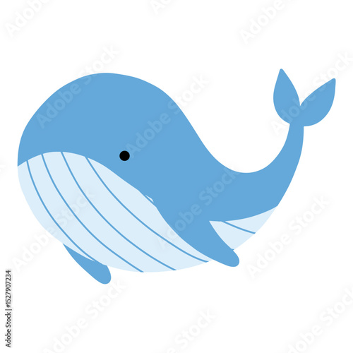 Cute baby blue whale on white background. animal cartoon vector illustration	
