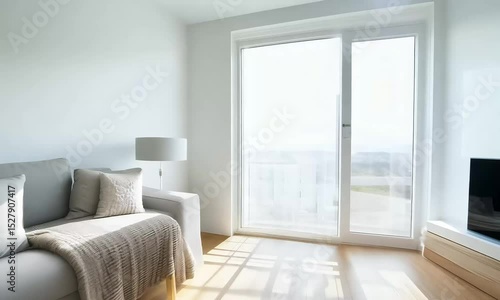 Wide Angle Static Shot of Modern Apartment Interior: Bright and Minimalist Home Stock Footage
