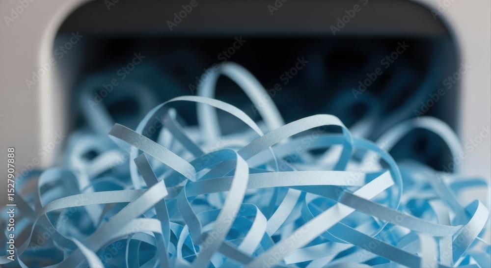 Fototapeta premium Light Blue Shredded Paper Pile Overflowing from a Container for Document Security