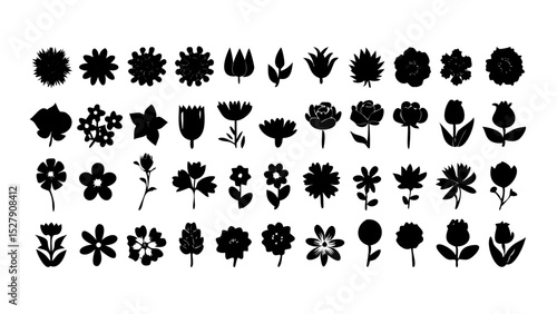 Flower and botanical icon set – vector glyph pictograms