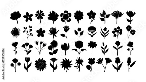 Flower and botanical icon set – vector glyph pictograms