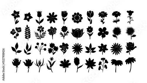 Flower and botanical icon set – vector glyph pictograms