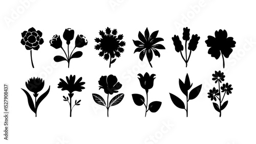 Flower and botanical icon set – vector glyph pictograms